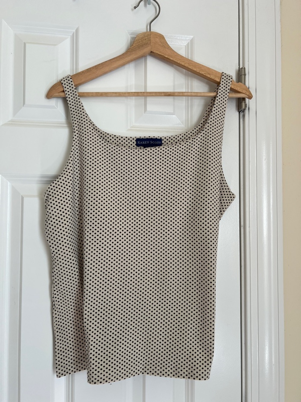Karen Scott Minimalist Cream Tank Top with Black Polka Dots-XL